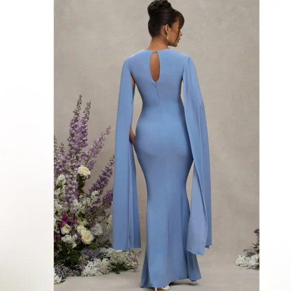 Club L London Divine Timing Cape Sleeves Maternity Maxi Dress Size L/12 - Picture 4 of 12